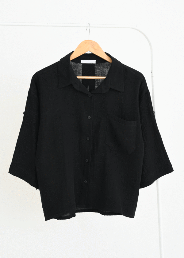 شومیز موسلین تک جیب مشکی - Image 1