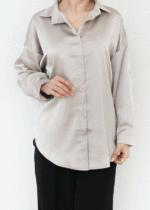 شومیز ساتن جلو دکمه - Image 6