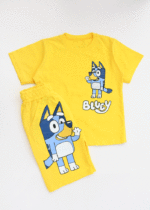 ست تیشرت و شلوارک بلویی زرد