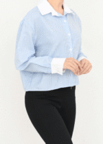 شومیز راه راه آبی یقه سفید - Image 5