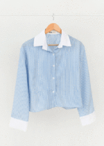 شومیز راه راه آبی یقه سفید