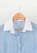 شومیز راه راه آبی یقه سفید - Image 7