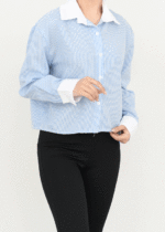 شومیز راه راه آبی یقه سفید - Image 3