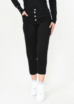 شلوار مام فیت کتان پشت کش مشکی - Image 4