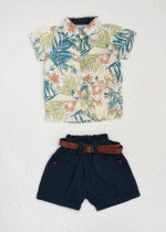 ست پیراهن شلوارک طرح دار بچگانه لیمویی