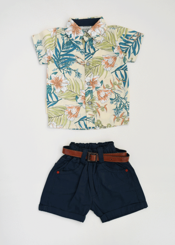 DSC_8876 ست پیراهن شلوارک طرح دار بچگانه لیمویی - Image 1