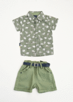 ست پیراهن و شلوارک طرح دار بچگانه سبز