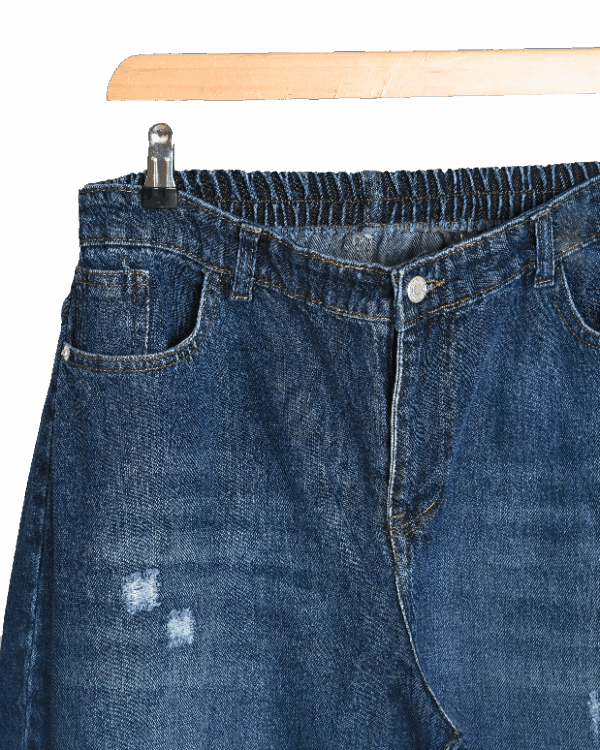 شلوار جین مام استایل پشت کش سرمه ای - Image 2