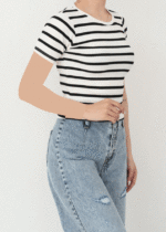 تیشرت راه راه سفید مشکی یقه گرد - Image 2