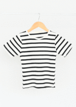 تیشرت راه راه سفید مشکی یقه گرد