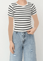 تیشرت راه راه سفید مشکی یقه گرد - Image 3