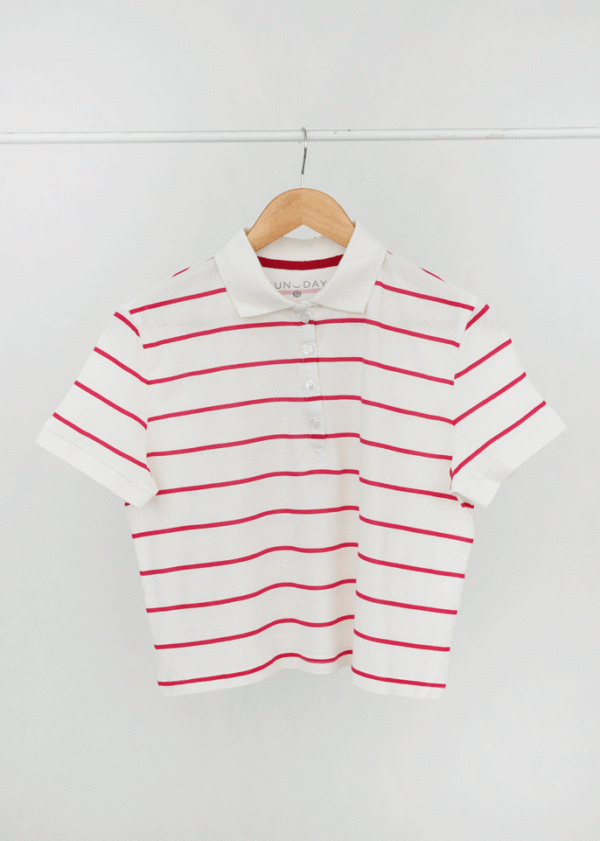 تیشرت-راه-راه-صورتی-سفید-(8) تیشرت راه راه یقه دار - Image 1