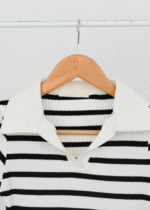 تیشرت راه راه یقه دار سفید مشکی - Image 2