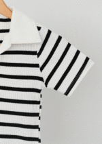 تیشرت راه راه یقه دار سفید مشکی - Image 6