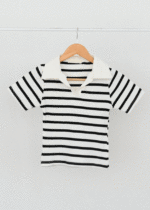 تیشرت راه راه یقه دار سفید مشکی