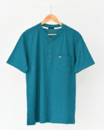 تیشرت مردانه جیب دار جلو دکمه سبز آبی