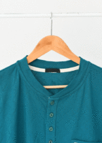 تیشرت مردانه جیب دار جلو دکمه سبز آبی - Image 2