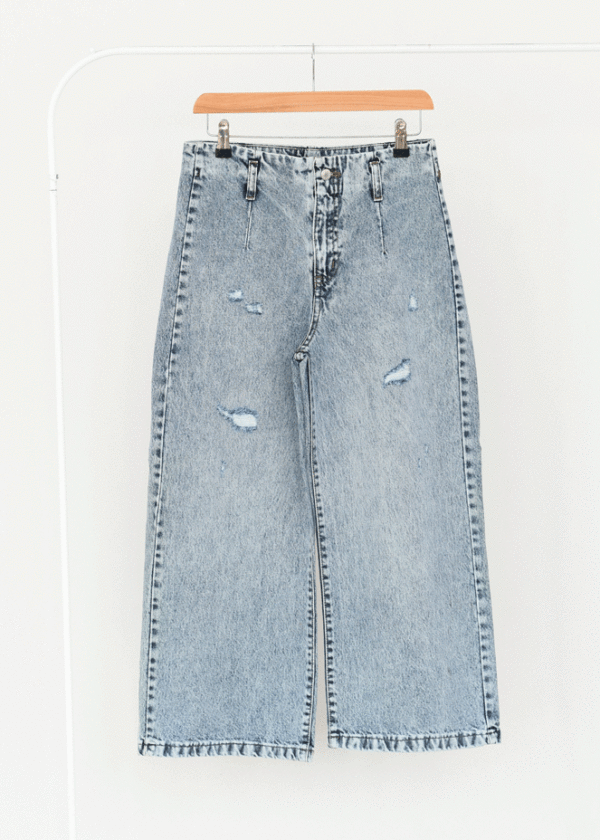 شلوار-جین-واید-لگ-ابی-روشن-(2) شلوار واید لگ آبی روشن زاپدار - Image 1