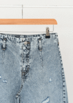 شلوار واید لگ آبی روشن زاپدار - Image 5