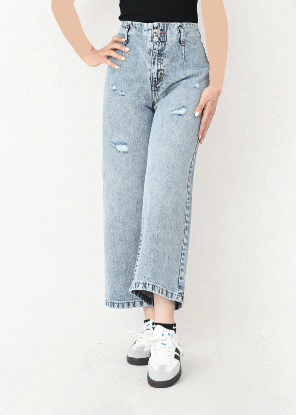 شلوار واید لگ آبی روشن زاپدار - Image 4