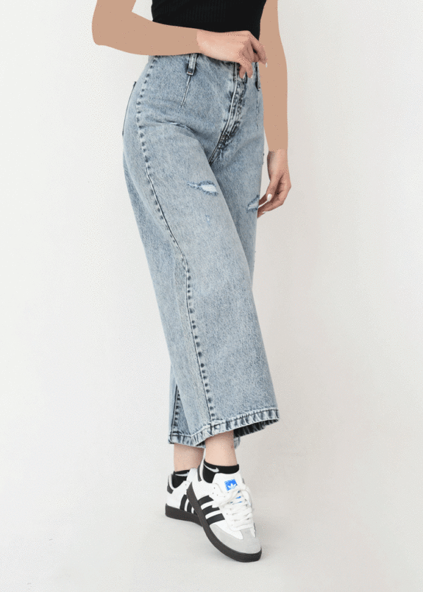 شلوار واید لگ آبی روشن زاپدار - Image 2