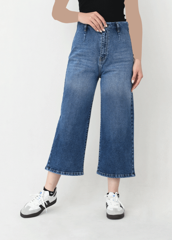 شلوار جین واید لگ آبی تیره - Image 4