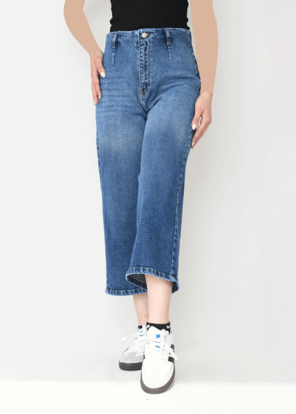 شلوار جین واید لگ آبی تیره - Image 5