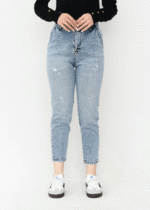 شلوار جین مام فیت زاپدار آبی متوسط - Image 2