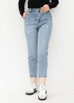 شلوار جین مام فیت زاپدار آبی متوسط - Image 5