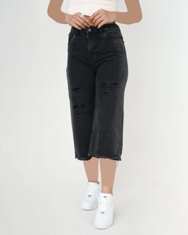 شلوار جین بگ کوتاه ذغالی زاپدار - Image 5