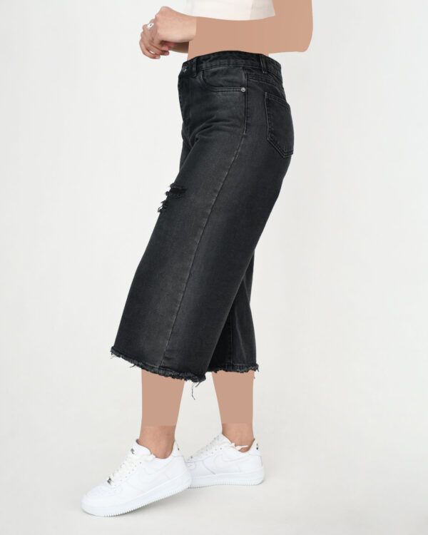 شلوار جین بگ کوتاه ذغالی زاپدار - Image 3