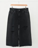 شلوار جین بگ کوتاه ذغالی زاپدار