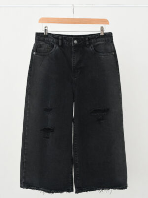 شلوار جین بگ کوتاه ذغالی زاپدار