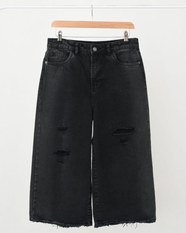 شورت بگ ذغالی زاپدار (6) شلوار جین بگ کوتاه ذغالی زاپدار - Image 1