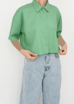 شومیز لینن کراپ اچ اند ام سبز - Image 2