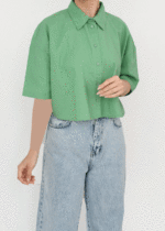 شومیز لینن کراپ اچ اند ام سبز - Image 7