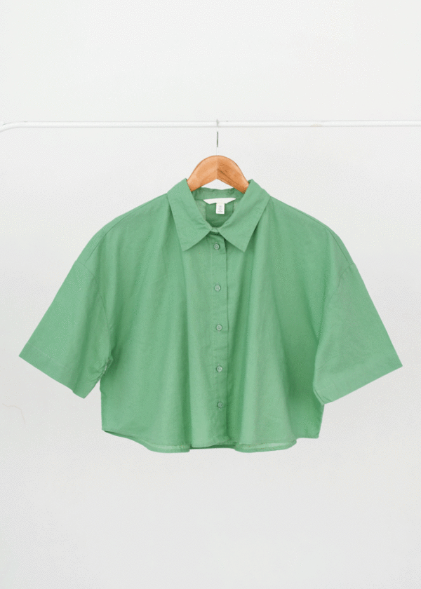 شومیز لینن کراپ اچ اند ام سبز - Image 1