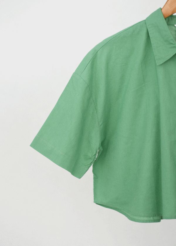 شومیز لینن کراپ اچ اند ام سبز - Image 4