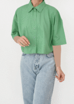 شومیز لینن کراپ اچ اند ام سبز - Image 5