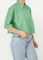 شومیز لینن کراپ اچ اند ام سبز - Image 6