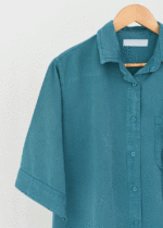 شومیز کتان رنگی تک جیب سبز آبی - Image 2