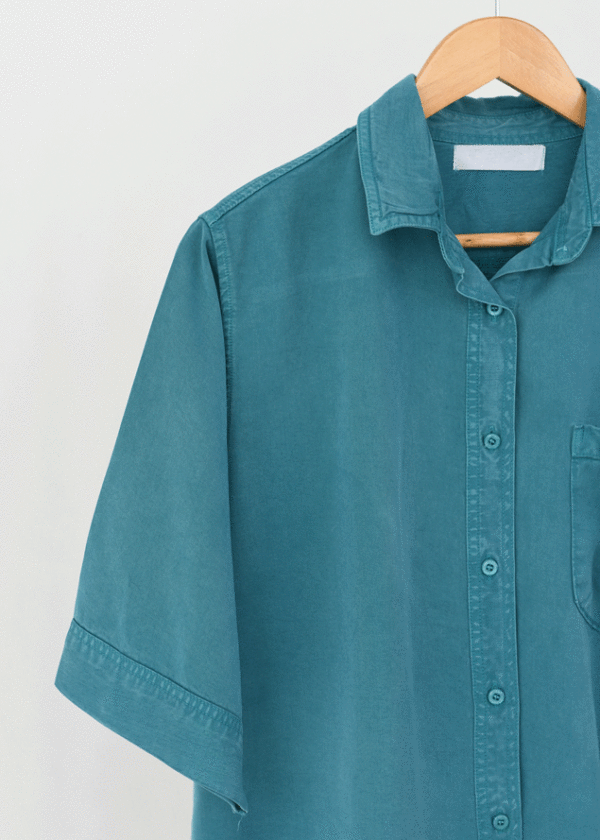 شومیز کتان رنگی تک جیب سبز آبی - Image 2