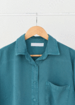 شومیز کتان رنگی تک جیب سبز آبی - Image 3