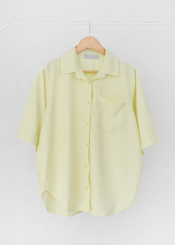 شومیز-کتان-استین-سه-ربع-(16) شومیز کتان رنگی تک جیب لیمویی - Image 1