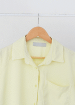 شومیز کتان رنگی تک جیب لیمویی - Image 2