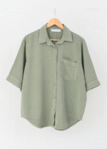 شومیز کتان رنگی تک جیب سبز