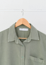 شومیز کتان رنگی تک جیب سبز - Image 3