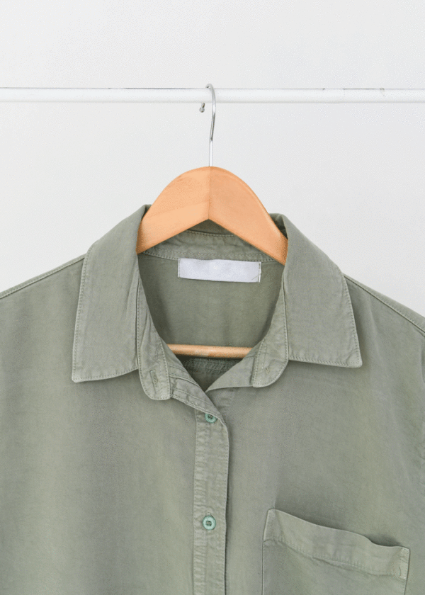 شومیز کتان رنگی تک جیب سبز - Image 3