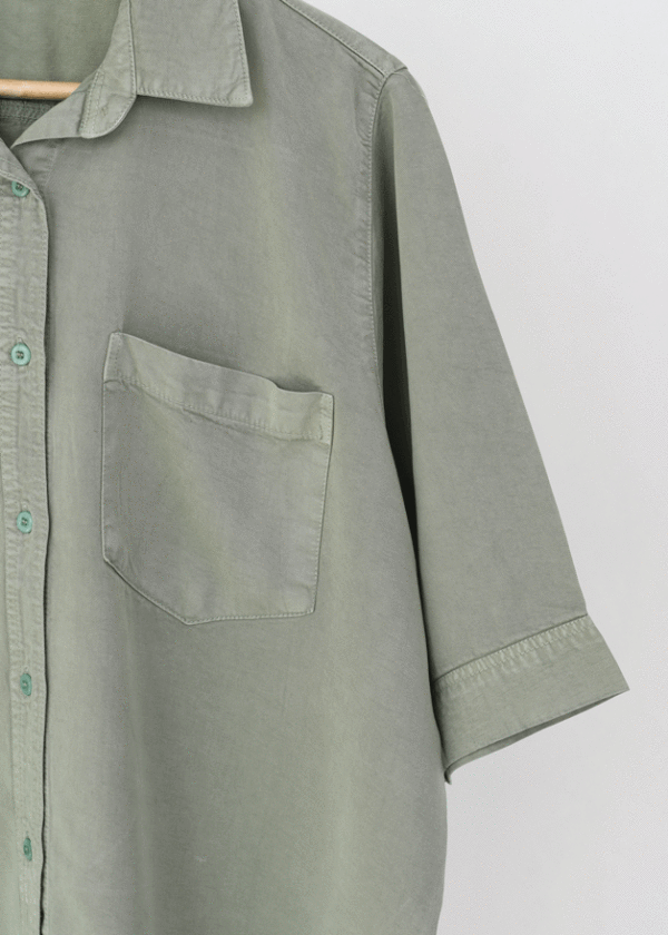 شومیز کتان رنگی تک جیب سبز - Image 2