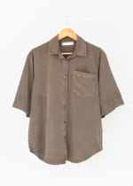 شومیز کتان رنگی تک جیب قهوه ای